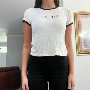 EUC White and Black GIRL POWER Semi Crop Top